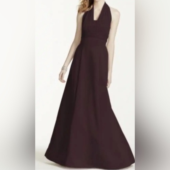 davids bridal, long black gown, polyester color truffle - Picture 1 of 15